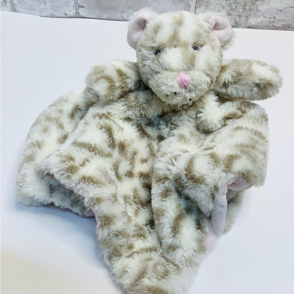 Mud Pie Leopard Cat Security Blanket Baby Lovey Plush Tan Gray Pink Rare Soft